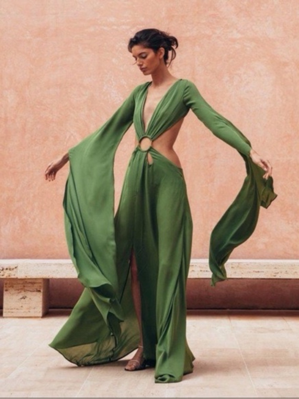 Cult Gaia Jasmin Silk Cutout Gown Green Size Small